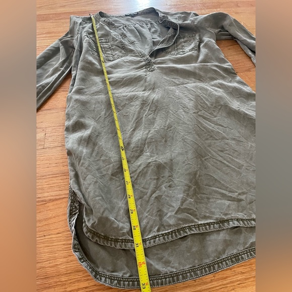 Express XS Shirt Dress Roll Tab Long Sleeves Faded Green Olive Distressed - Picture 4 of 10
